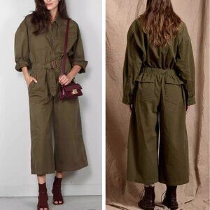NWT Denimist Utility Belted Cropped Denim Jumpsuit - Army Green Casual